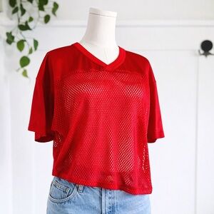 Vintage Red Mesh Football Jersey | 90s Sportcore Athletic Tee | XS-M